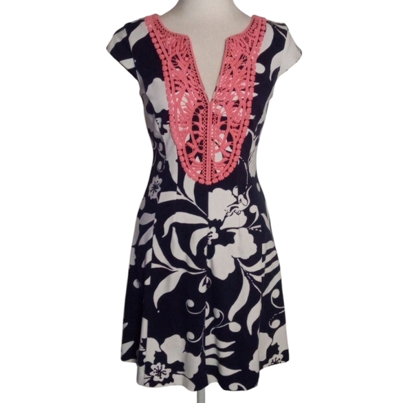 Lilly Pulitzer Briella Fit N Flare Hibiscus Floral Navy Foral Jersey Mini Dress - Picture 3 of 9